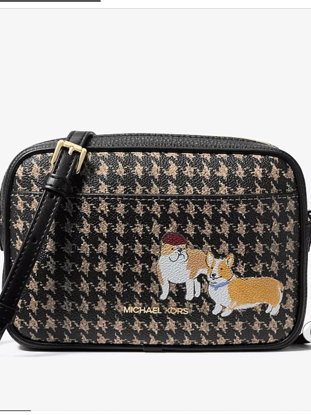 Michael Kors Jet Set Travel Small Houndstooth Print Camera Crossbody Bag - Picture 1 of 9